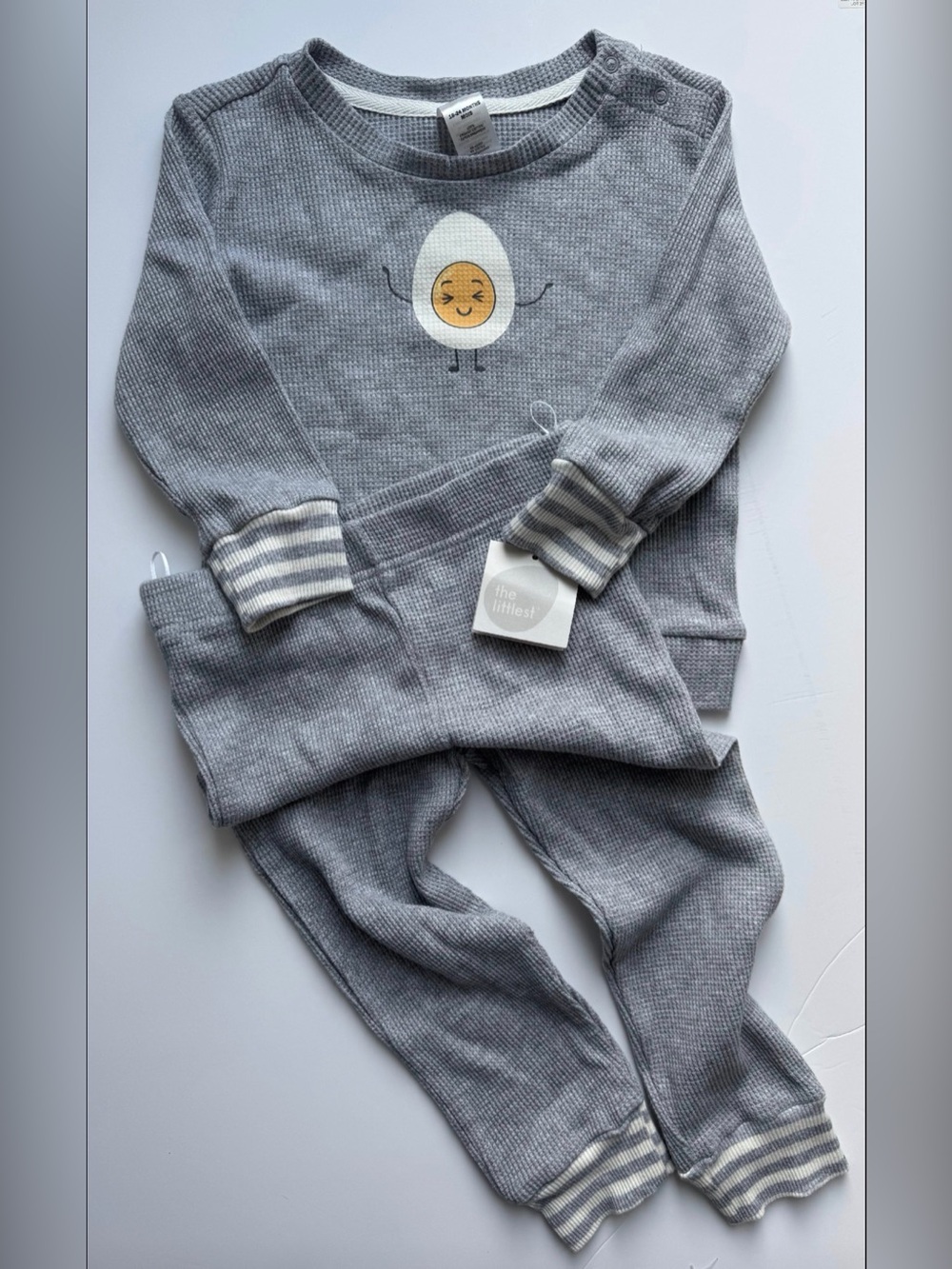 The Littlest Gray Kids Thermal Matching Set with Egg Graphic 18-24M